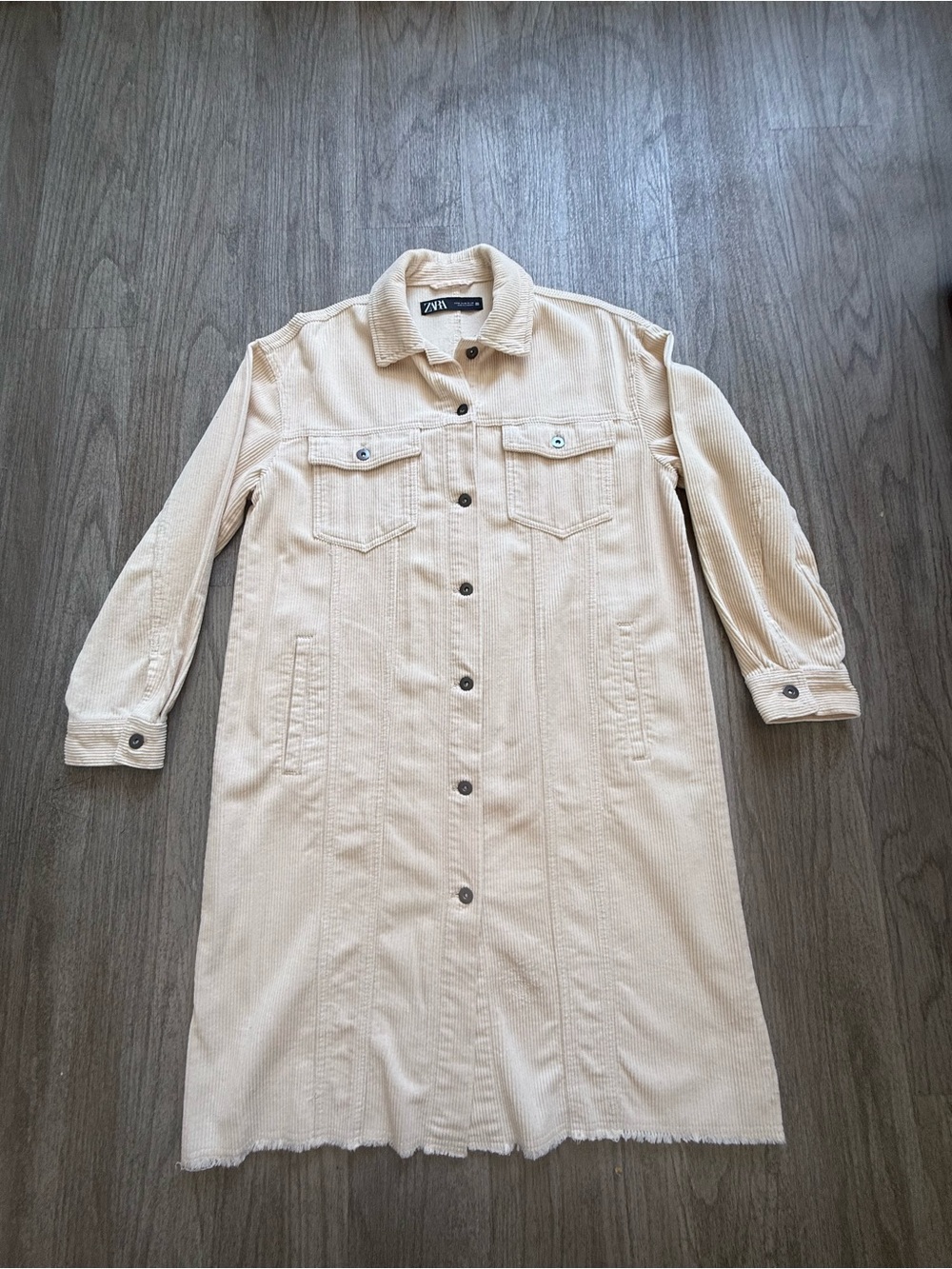 Zara Cream Corduroy Button-Down Midi Jacket